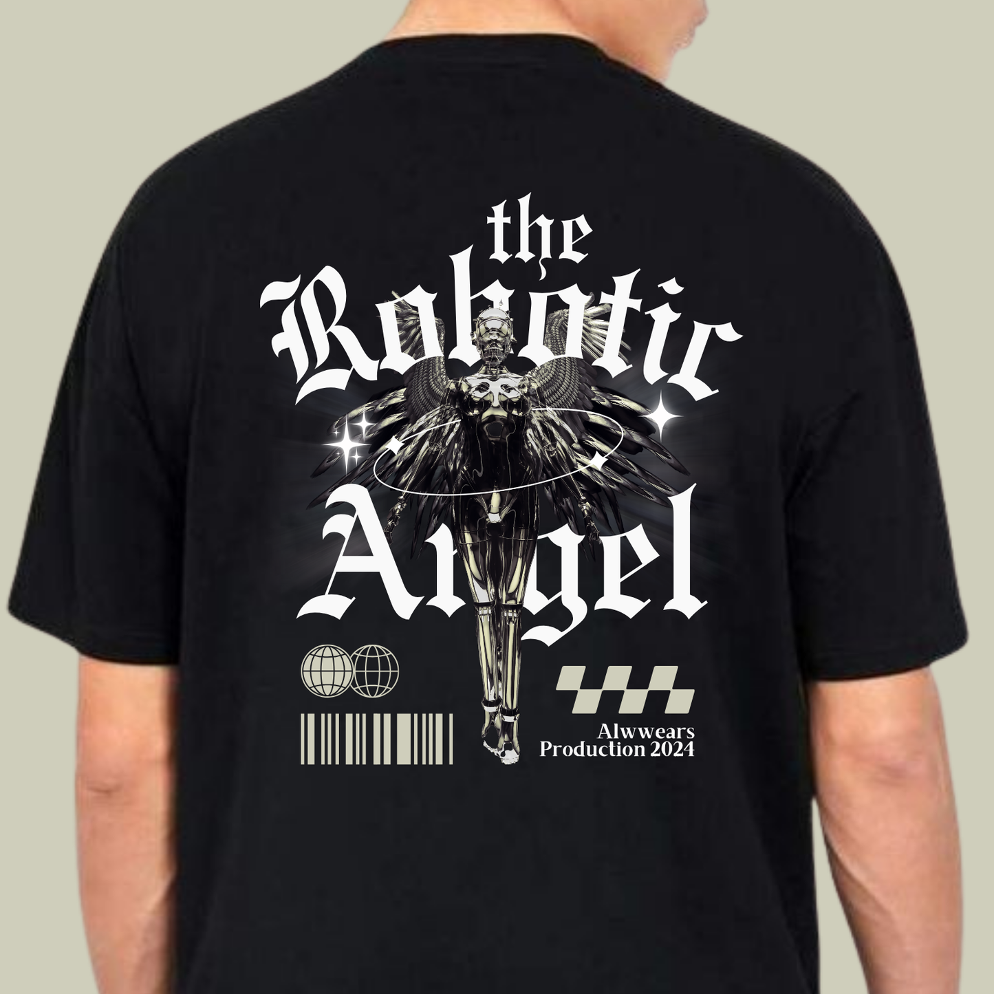 Alwwears "Robotic Angel" Oversized Black T-Shirt