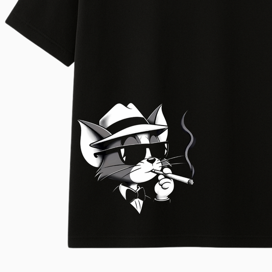 Mafia Cat Oversized Black T-Shirt