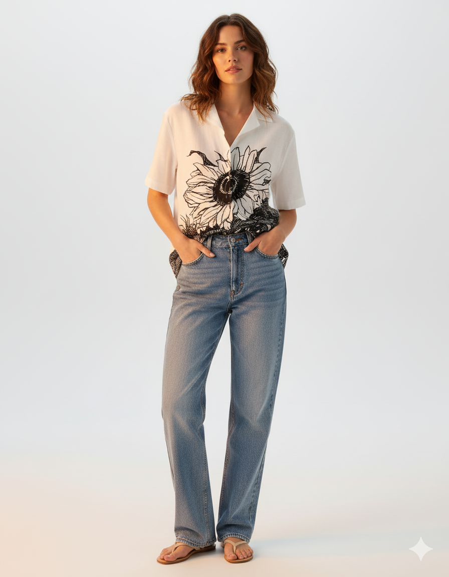 Alwwears Sunflower Shirt – Cotton Linen Printed Summer Half Sleeve Shirt