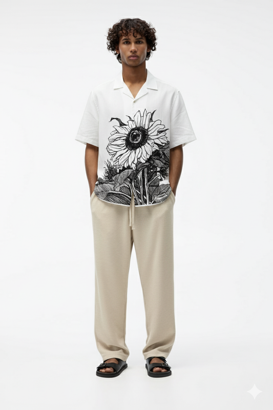 Alwwears Sunflower Shirt – Cotton Linen Printed Summer Half Sleeve Shirt