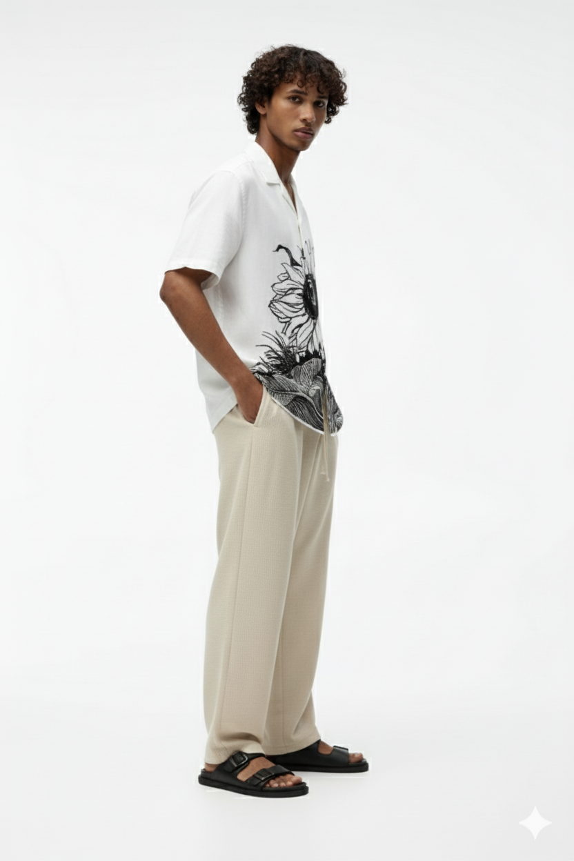 Alwwears Sunflower Shirt – Cotton Linen Printed Summer Half Sleeve Shirt