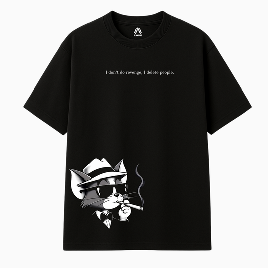 🖤 “Delete People” Mafia Cat Oversized Black T-Shirt