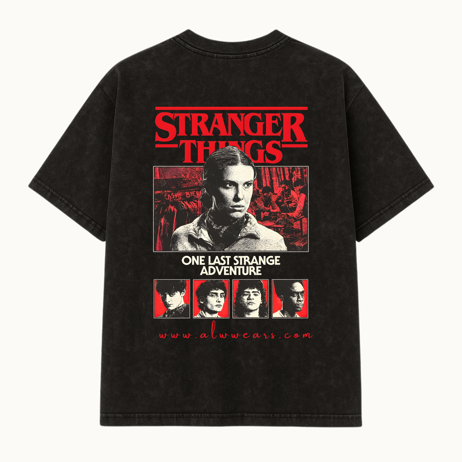 Stranger Things Black Acid Wash Tee