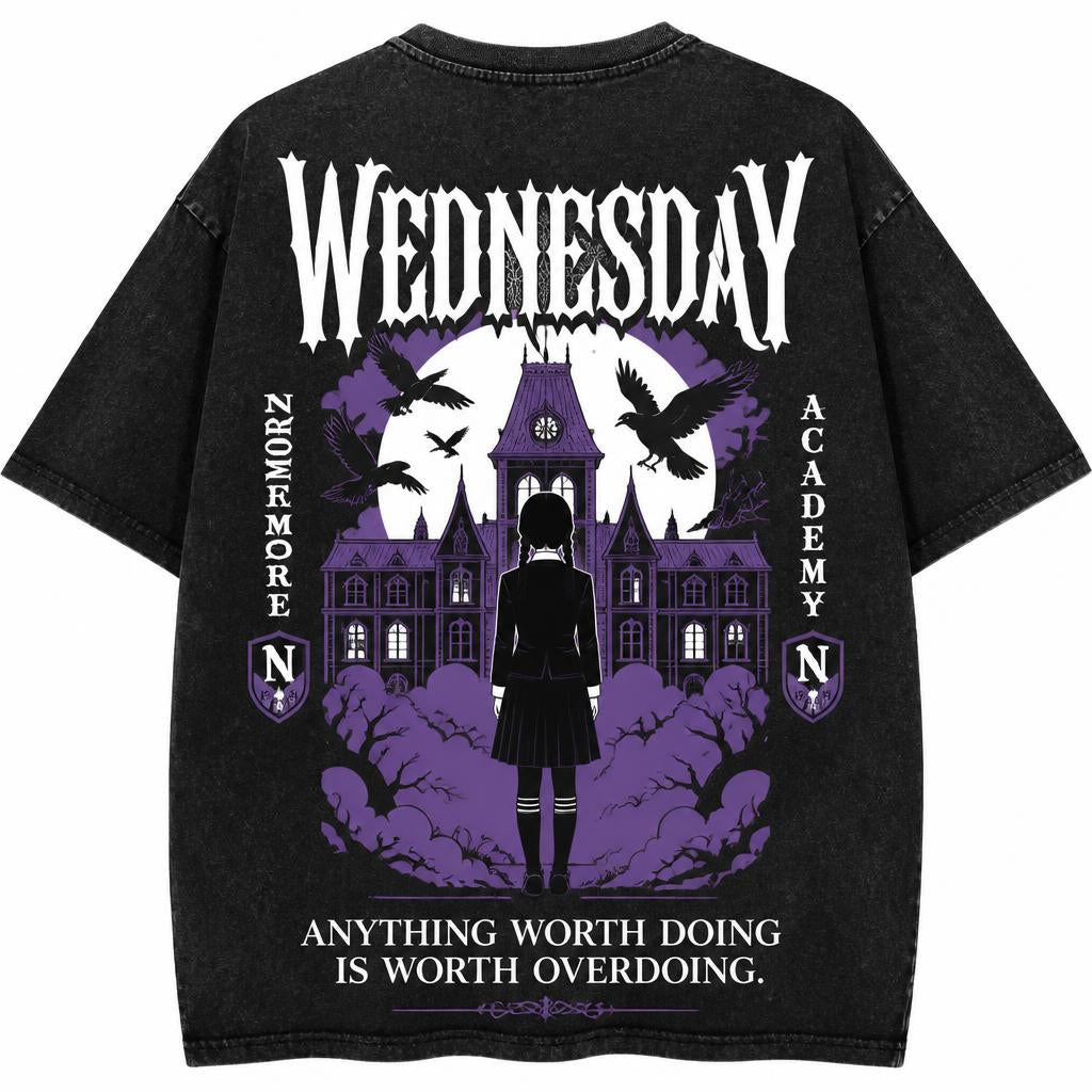 Wednesday Nevermore Oversized Acid Wash T-Shirt