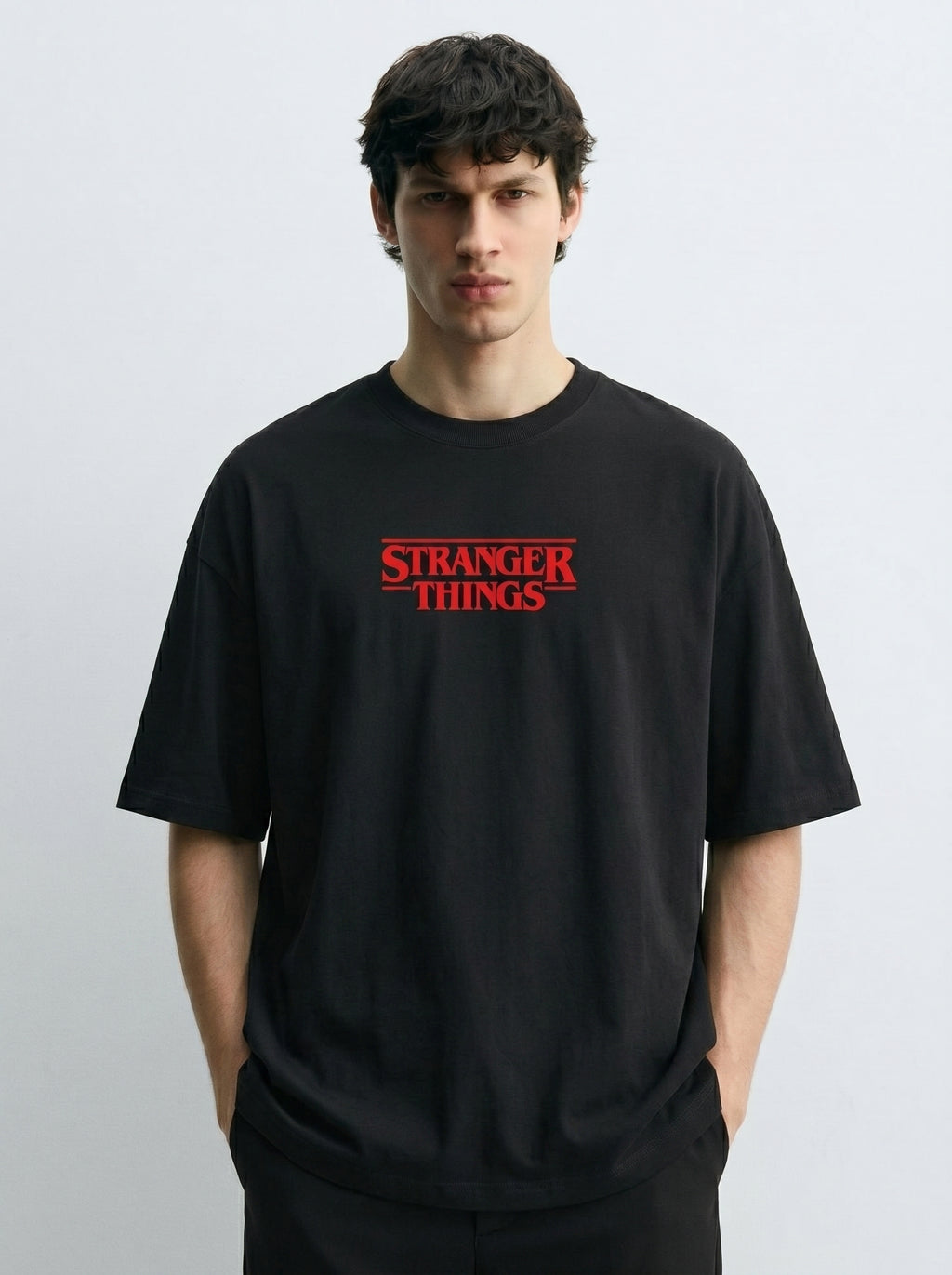 Stranger Things Black Oversized T-Shirt