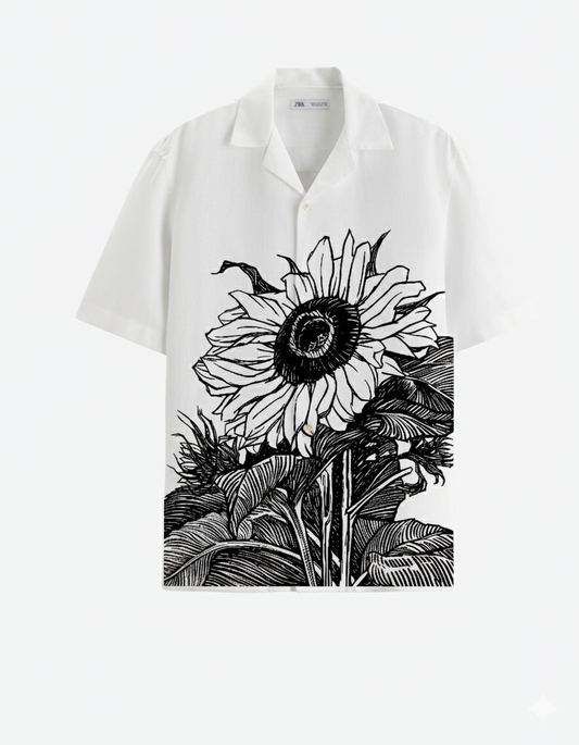 Alwwears Sunflower Shirt – Cotton Linen Printed Summer Half Sleeve Shirt