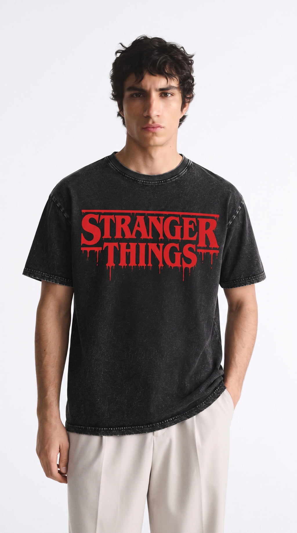 Stranger Things Oversized Acid Wash Tee