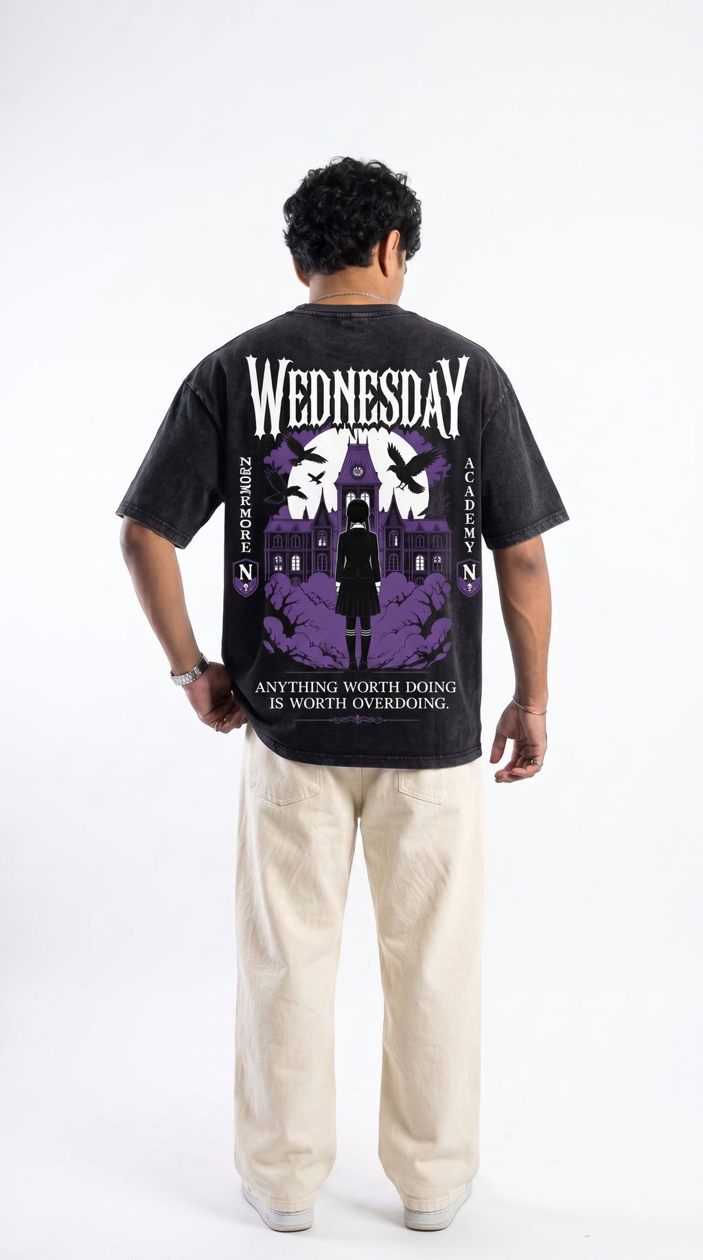 Wednesday Nevermore Oversized Acid Wash T-Shirt