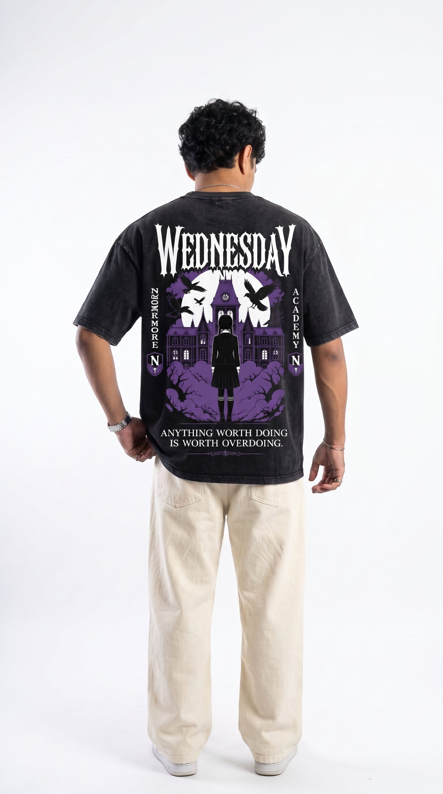 Wednesday Nevermore Oversized Acid Wash T-Shirt